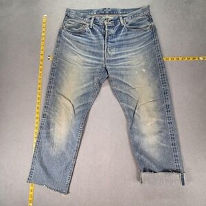 Spellbound Jeans Mens Selvedge Blue Altered Hem Whiskers Honeycomb Fits 33x25